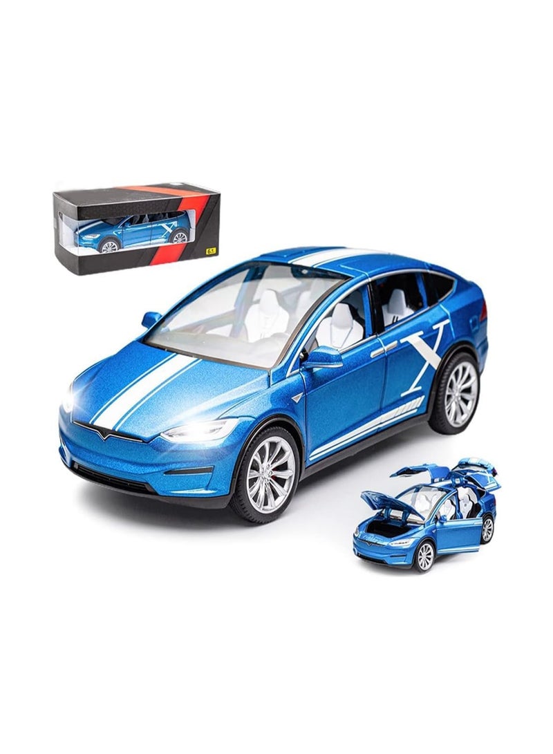 1:24 Model X - Blue Model Alloy Car Kids Diecast Toy Car, Pull Back Alloy Car With Light And Music, Great Gift For Boys And Girls.