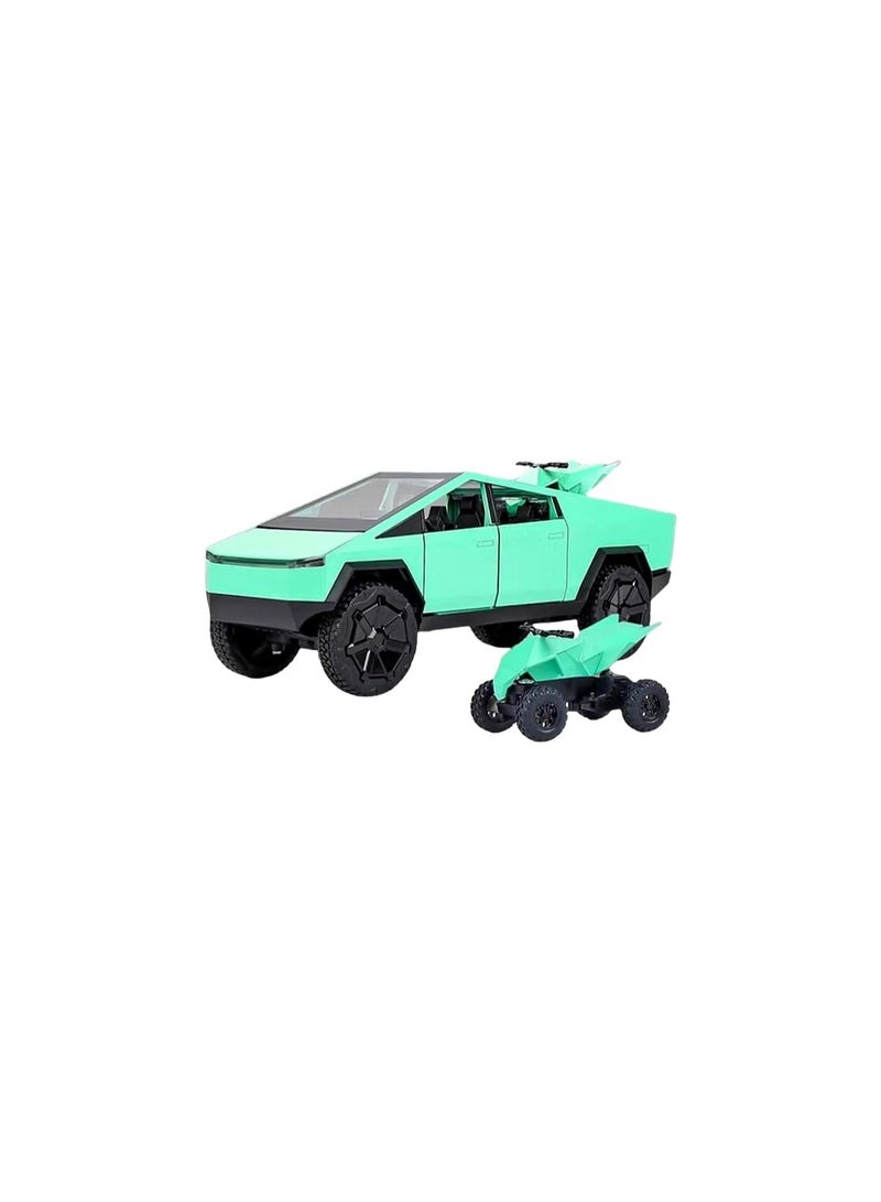 1:24 Green Pickup Truck Off-Road Alloy Car Model Toy With Small Motorcycle Toy, Sound And Light Function, Suitable For Adults And Children As Toy Gifts, Collectibles, Decorations.