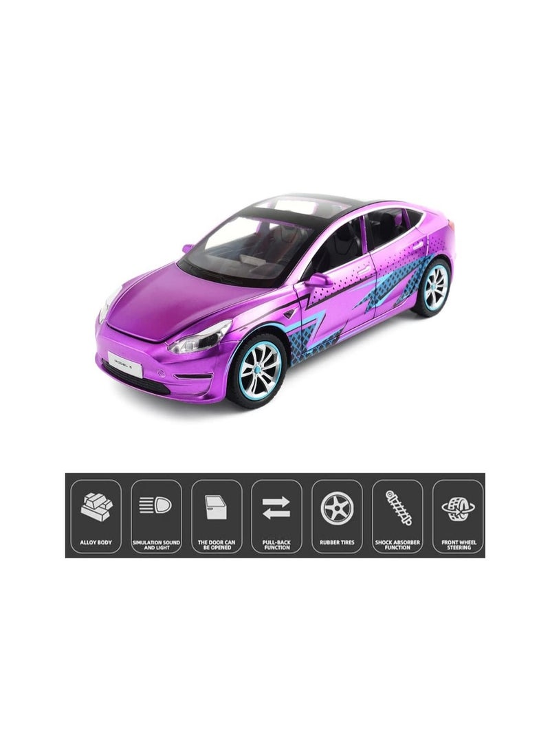 1:24 Purple Model Alloy Car Children'S Die-Cast Toy Car, Pull Back Alloy Car With Light And Music, Suitable Gifts For Boys And Girls.