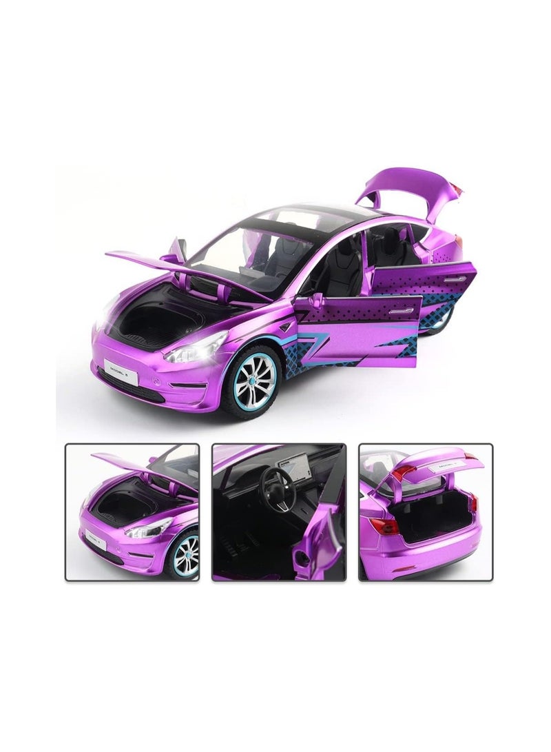 1:24 Purple Model Alloy Car Children'S Die-Cast Toy Car, Pull Back Alloy Car With Light And Music, Suitable Gifts For Boys And Girls.