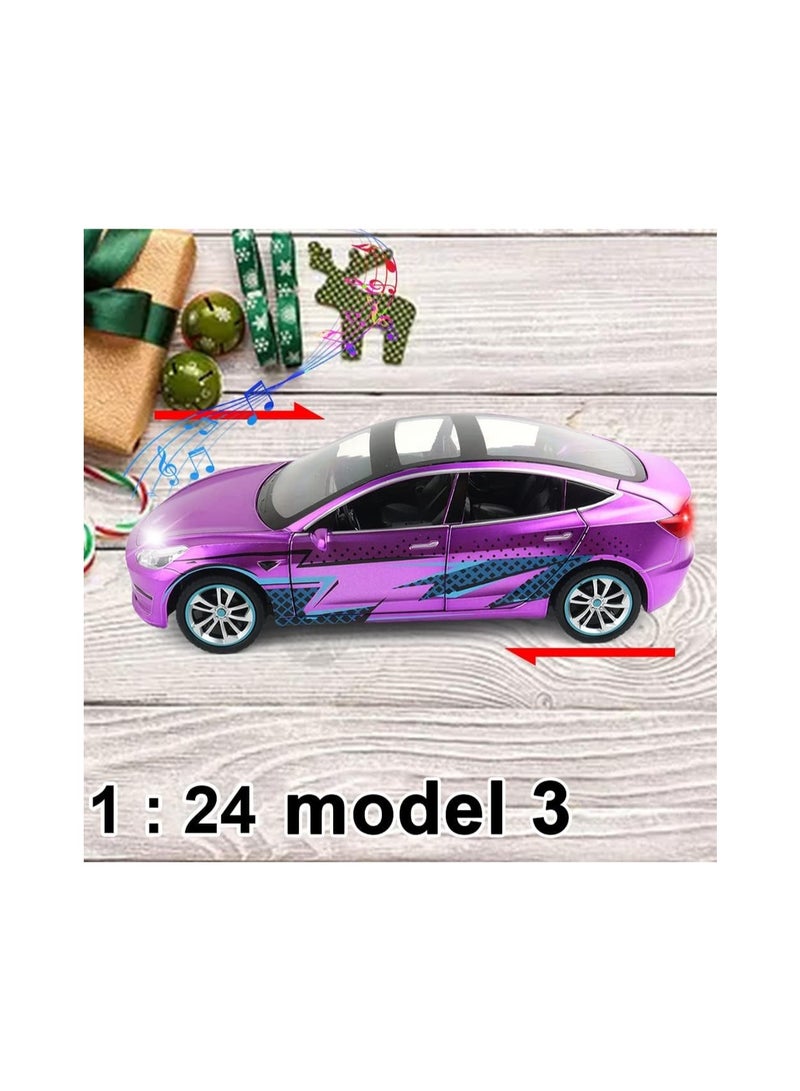 1:24 Purple Model Alloy Car Children'S Die-Cast Toy Car, Pull Back Alloy Car With Light And Music, Suitable Gifts For Boys And Girls.