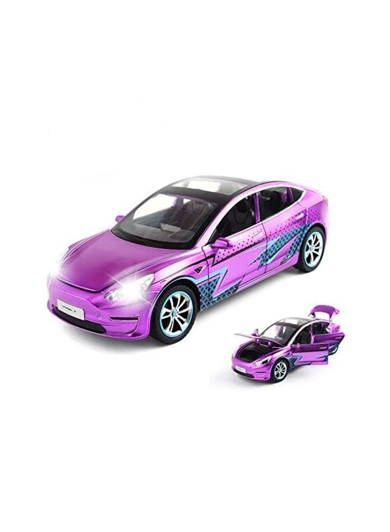 1:24 Purple Model Alloy Car Children'S Die-Cast Toy Car, Pull Back Alloy Car With Light And Music, Suitable Gifts For Boys And Girls.