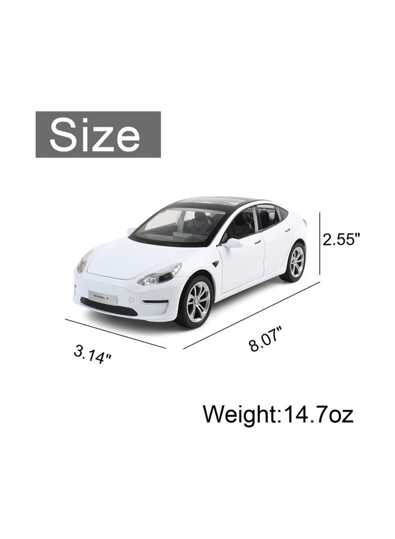 1:24 White Model 3 Alloy Cars Diecast Toy Car For Kids, Pull Back Alloy Car With Light And Music, Great Gift For Boys And Girls.