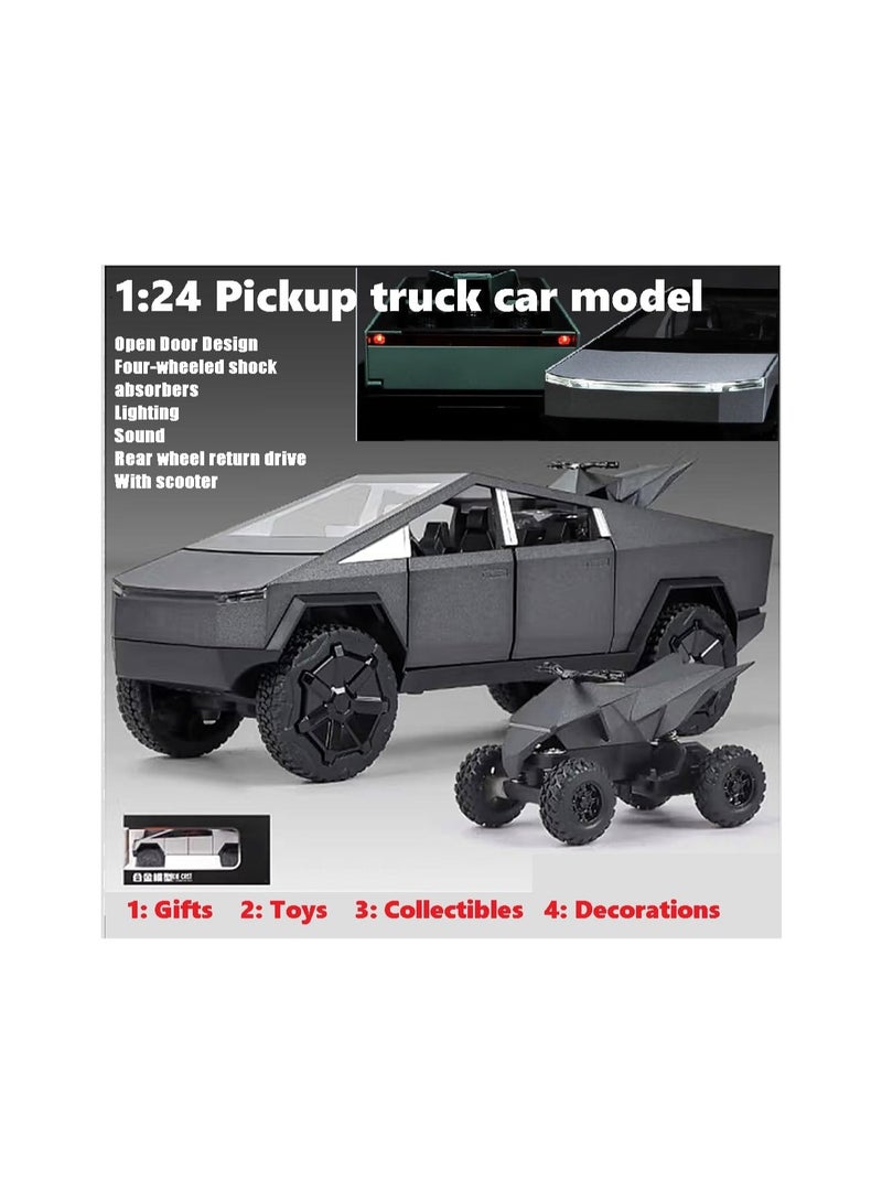 1:24 Pickup Gray Pickup Truck Off-Road Alloy Car Model Toy With Sound And Light Function, Suitable For Adults And Children As Toy Gifts, Collections, Decorations.