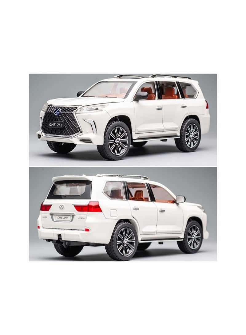 1/24 White Lexus 570 Luxury Off-Road Exquisite Model Car, Zinc Alloy Pull Back Toy Car With Sound And Light, Suitable For Kids Boys Girls Gift