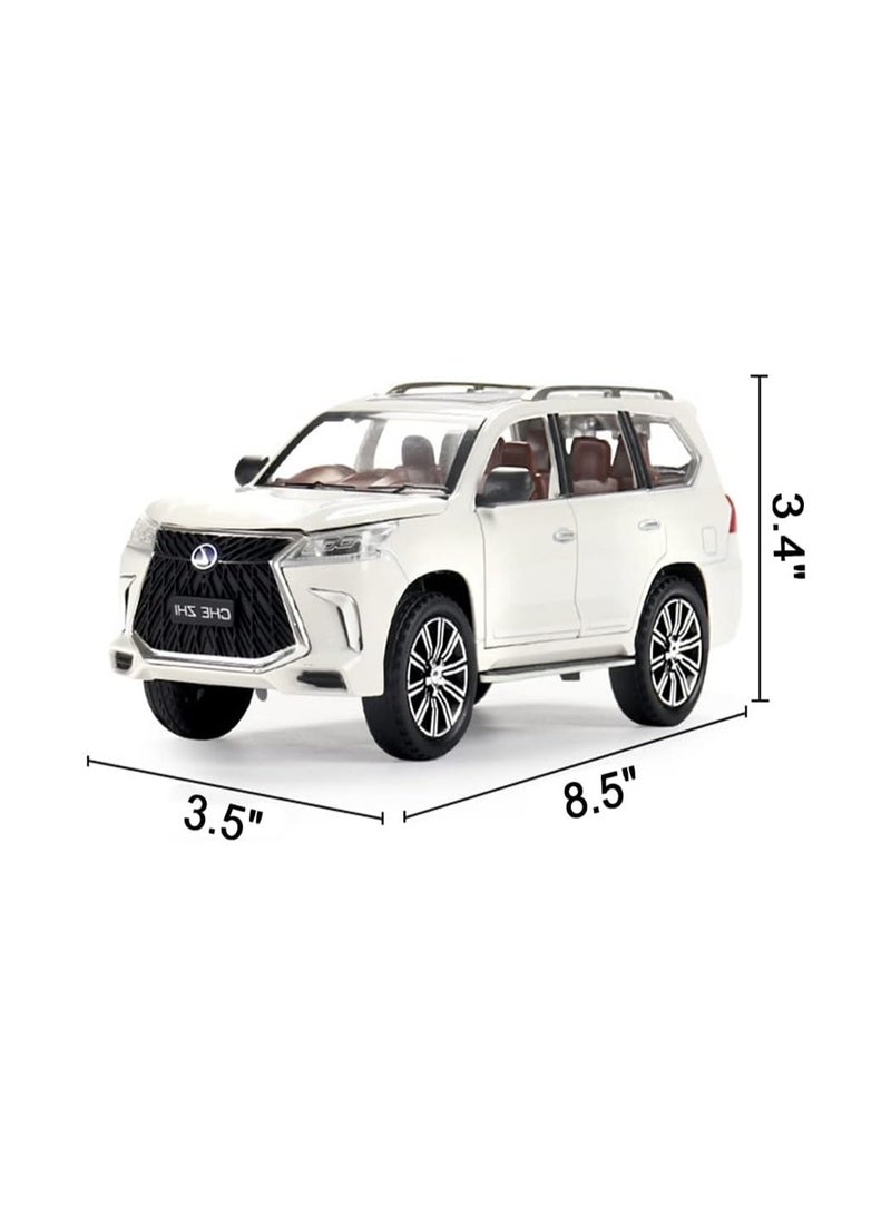 1/24 White Lexus 570 Luxury Off-Road Exquisite Model Car, Zinc Alloy Pull Back Toy Car With Sound And Light, Suitable For Kids Boys Girls Gift