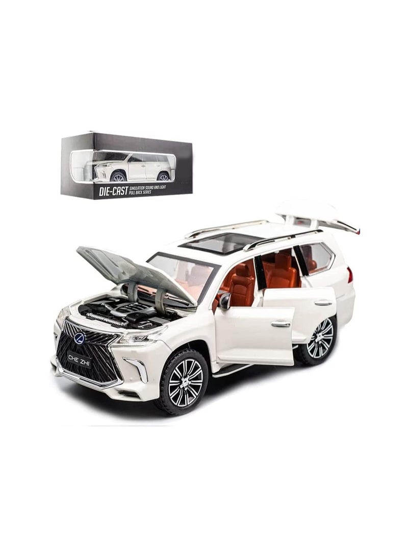 1/24 White Lexus 570 Luxury Off-Road Exquisite Model Car, Zinc Alloy Pull Back Toy Car With Sound And Light, Suitable For Kids Boys Girls Gift