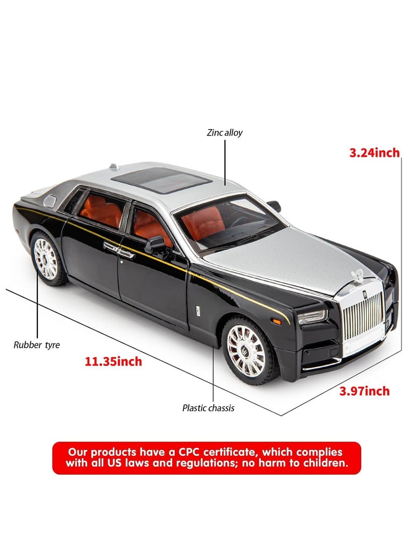 1/18 Scale Rolls-Royce Phantom Diecast Car with Sound and Light Features, Perfect Gift for Kids and Car Collectors