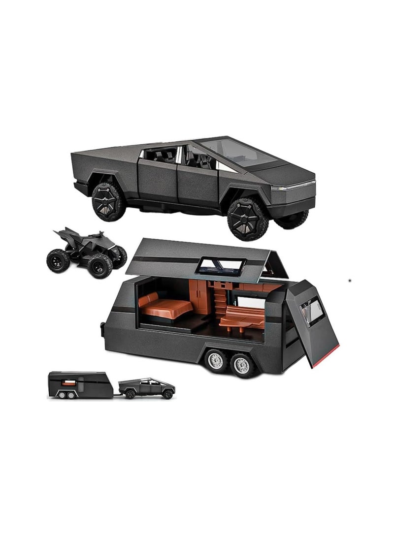 1/32 All Black-A Pickup Trailer Rv Model Kit, Off-Road Vehicle Alloy, Car Model Diecast Metal Toy Truck Model Simulation Sound And Light, Boys Girls Gift