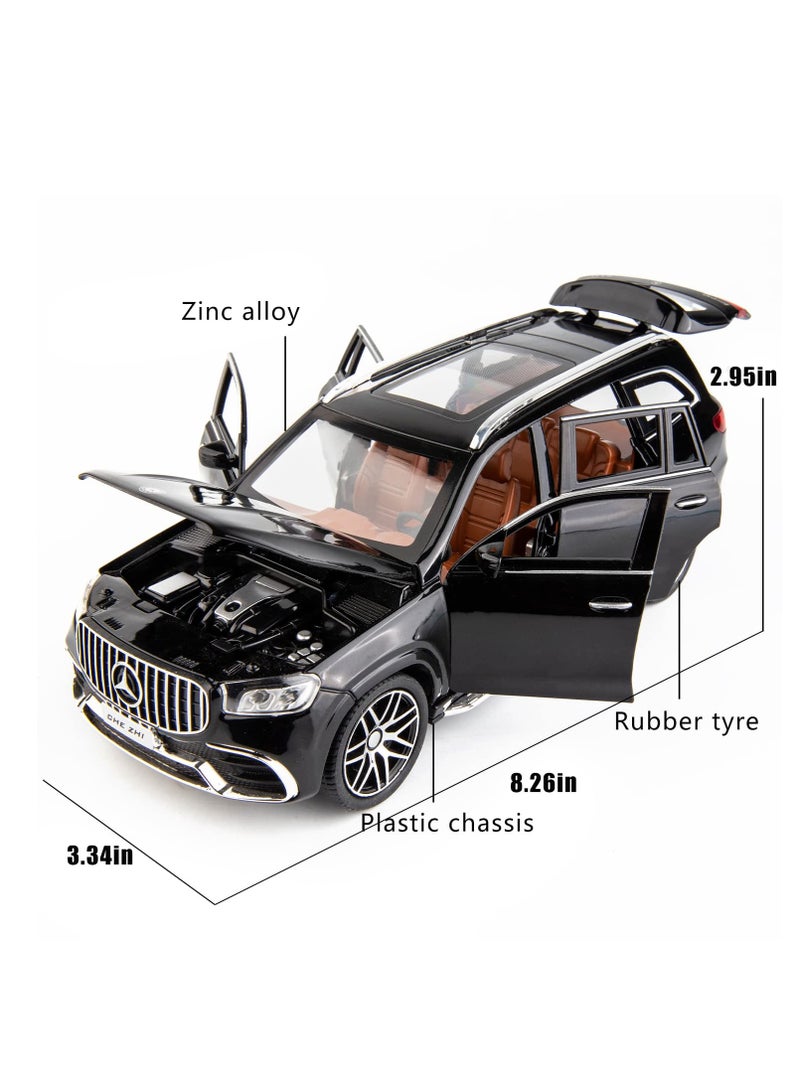 Diecast Car Model Benz GLS63 AMG 1/24 Alloy Collectible Pull Back Toy Car with Light and Sound Toy Vehicle for Adult Boys Gift