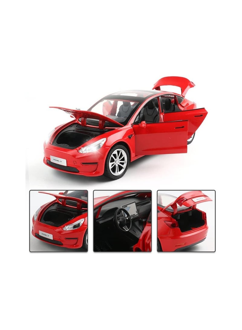 1:24 Red Car Model Children'S Die-Cast Toy Car, Pull Back Alloy Car With Light And Music, Great Gift For Boys And Girls.