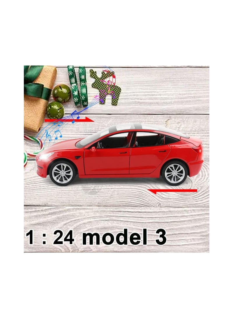 1:24 Red Car Model Children'S Die-Cast Toy Car, Pull Back Alloy Car With Light And Music, Great Gift For Boys And Girls.