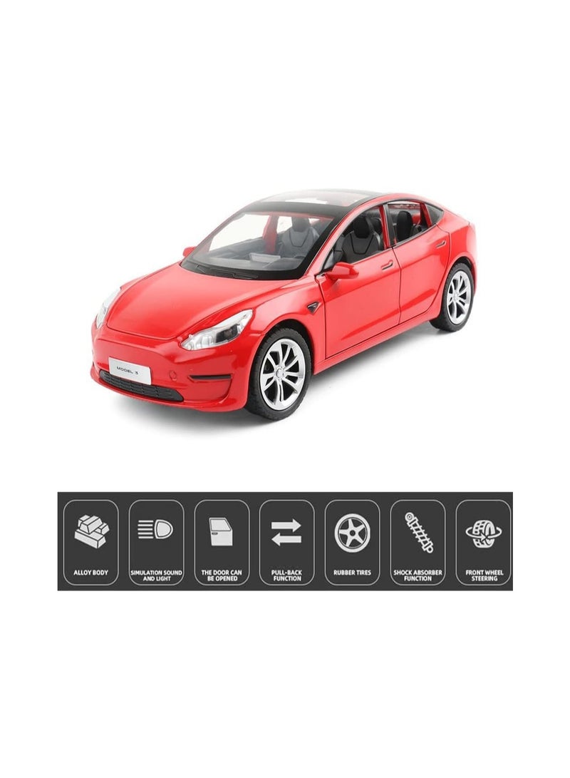 1:24 Red Car Model Children'S Die-Cast Toy Car, Pull Back Alloy Car With Light And Music, Great Gift For Boys And Girls.