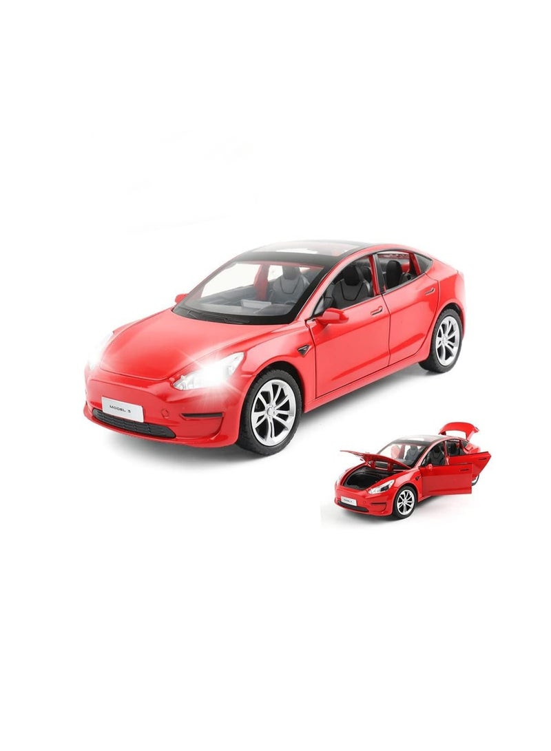 1:24 Red Car Model Children'S Die-Cast Toy Car, Pull Back Alloy Car With Light And Music, Great Gift For Boys And Girls.