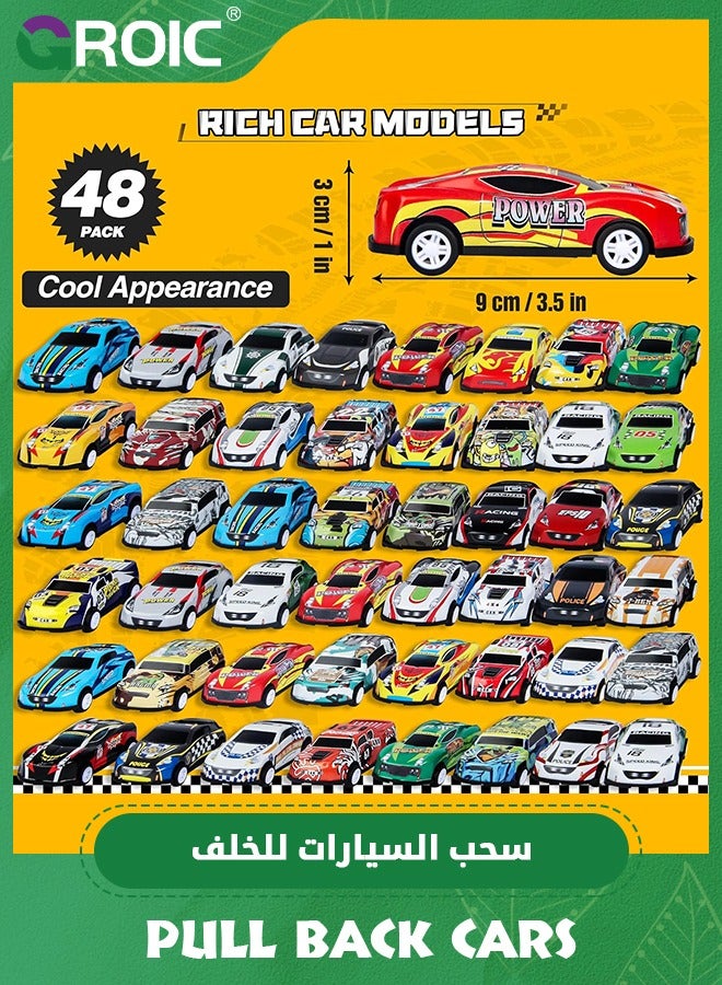 48 Pack Toy Cars for Kids, 48 Pull Back Race Cars Toys, Container Storage Box, Die Cast Metal Toy Cars Set, Off-road Vehicles & Racing Pattern, Race Car Party Favors, Small Cars for Toddlers