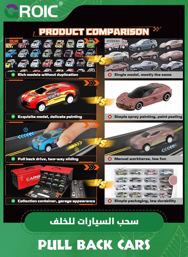 48 Pack Toy Cars for Kids, 48 Pull Back Race Cars Toys, Container Storage Box, Die Cast Metal Toy Cars Set, Off-road Vehicles & Racing Pattern, Race Car Party Favors, Small Cars for Toddlers