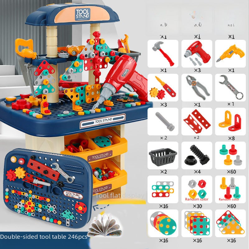 Kids Construction Toy Tool Box Set for Ages 3+ 246PCs double-sided screw tool table (English color box)