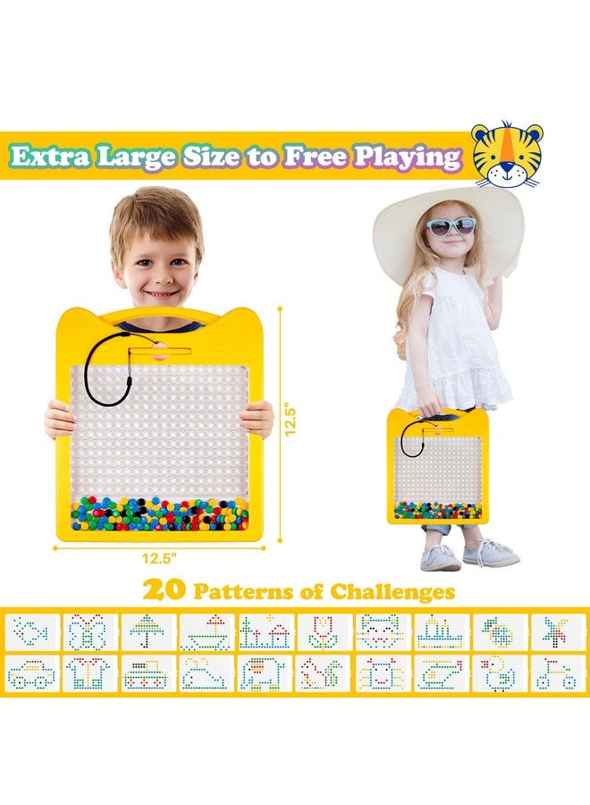 Large Magnetic Drawing Board,Magnet Doodle With Beads And 2 Pens,Magnetic Dot Art,Fine Motor Skills Montessori Toy,Airplane Car Ride Travel Essentials Toddler(12.5''X12.5''),Large Yellow Cat