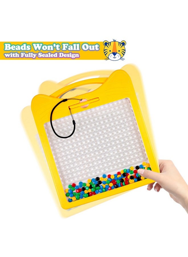 Large Magnetic Drawing Board,Magnet Doodle With Beads And 2 Pens,Magnetic Dot Art,Fine Motor Skills Montessori Toy,Airplane Car Ride Travel Essentials Toddler(12.5''X12.5''),Large Yellow Cat