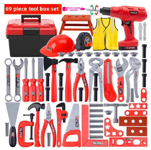 Kids Toy Tool Box Play Set [Toolbox] 69-piece tool set (electric drill + tool suit)