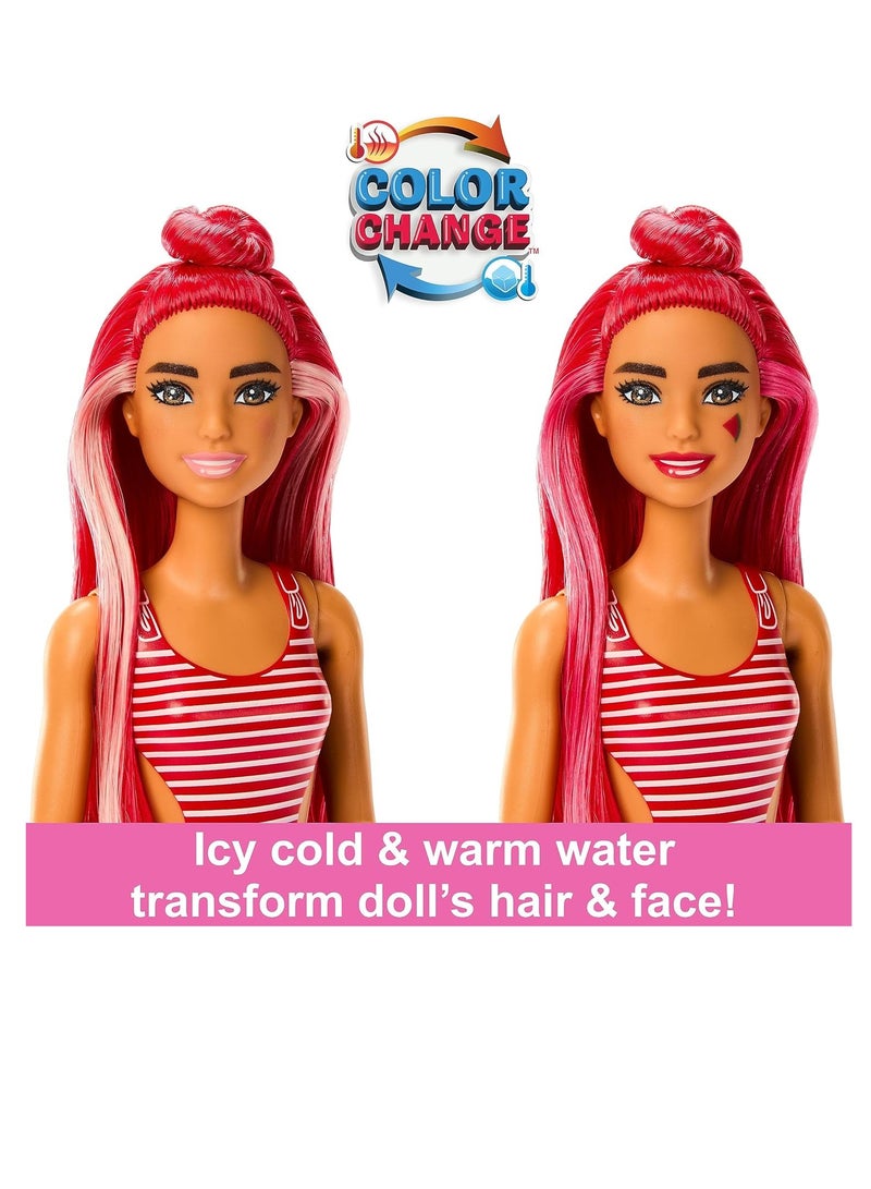 Pop Reveal Fruit Series Watermelon Crush Doll, 8 Surprises Include Pet, Slime, Scent & Color Change