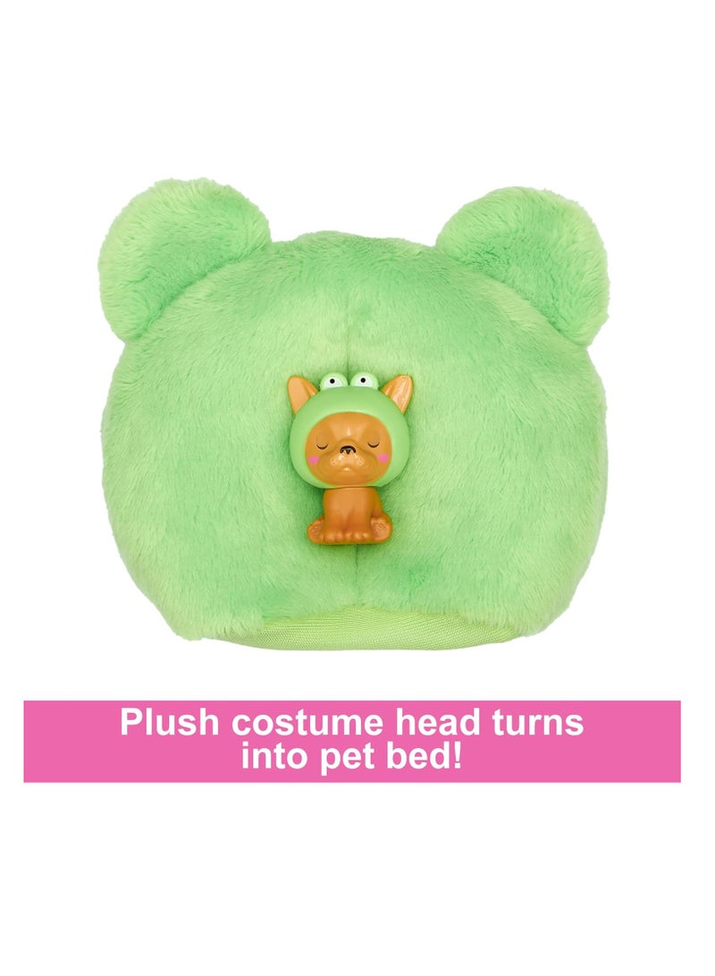 Cutie Reveal Costume-Themed Series Doll & Accessories with 10 Surprises, Puppy as Frog