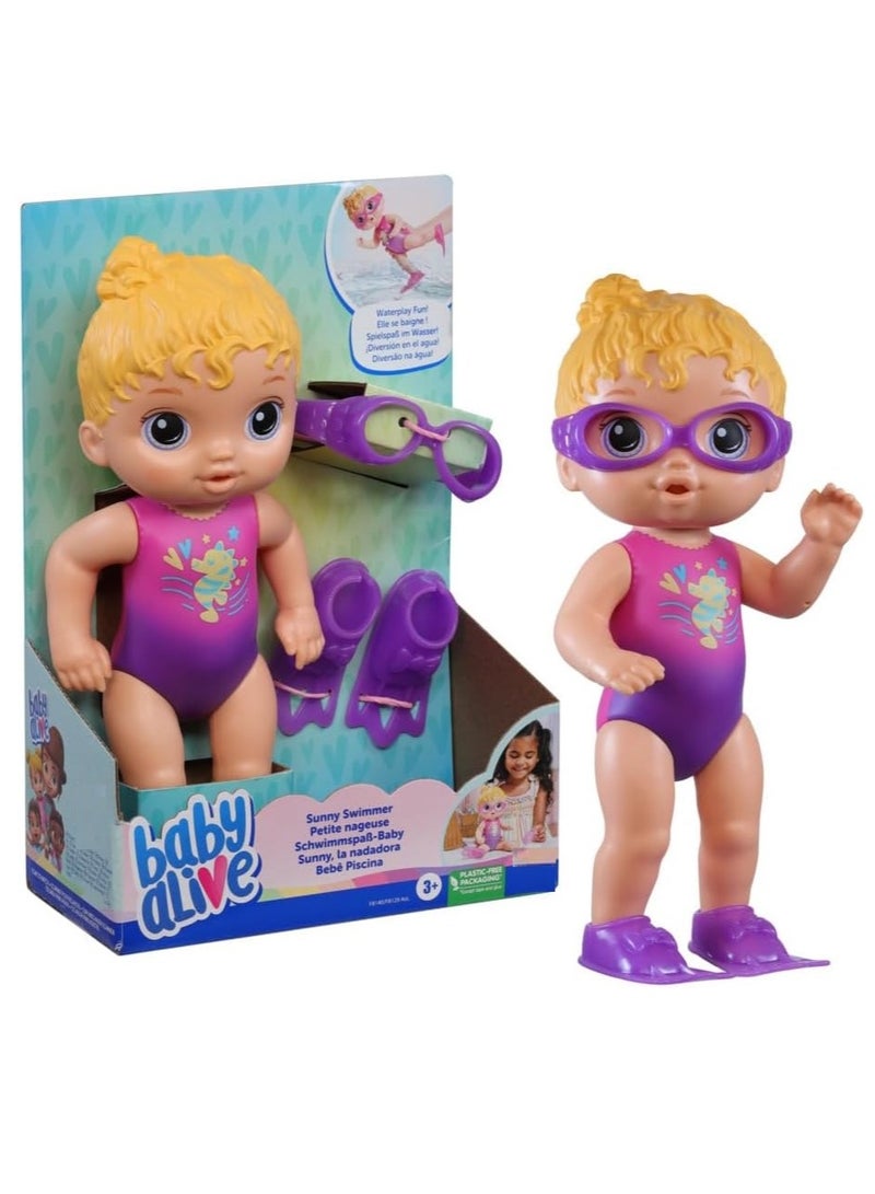 Baby Alive Sunny Swimmer Doll, 10-Inch Water Baby Dolls for 3 Year Old Girls and Boys and Up, Baby Alive Doll, Blonde Hair