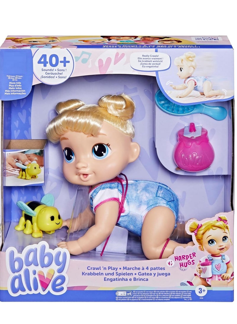 Baby Alive Crawl 'n Play Harper Hugs Electronic Crawling Baby Doll Set, Blonde Hair, Kids Toys for Girls; Boys 3 Years; Up, 10.75 Inches/27 cm