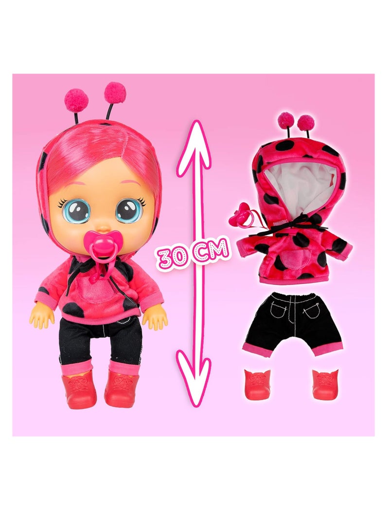 Dressy Lady Ladybug | Interactive baby doll that cries Real tears, with coloured hair and changeable Outfits to Dress up - Toy & function doll for kids + 18 months