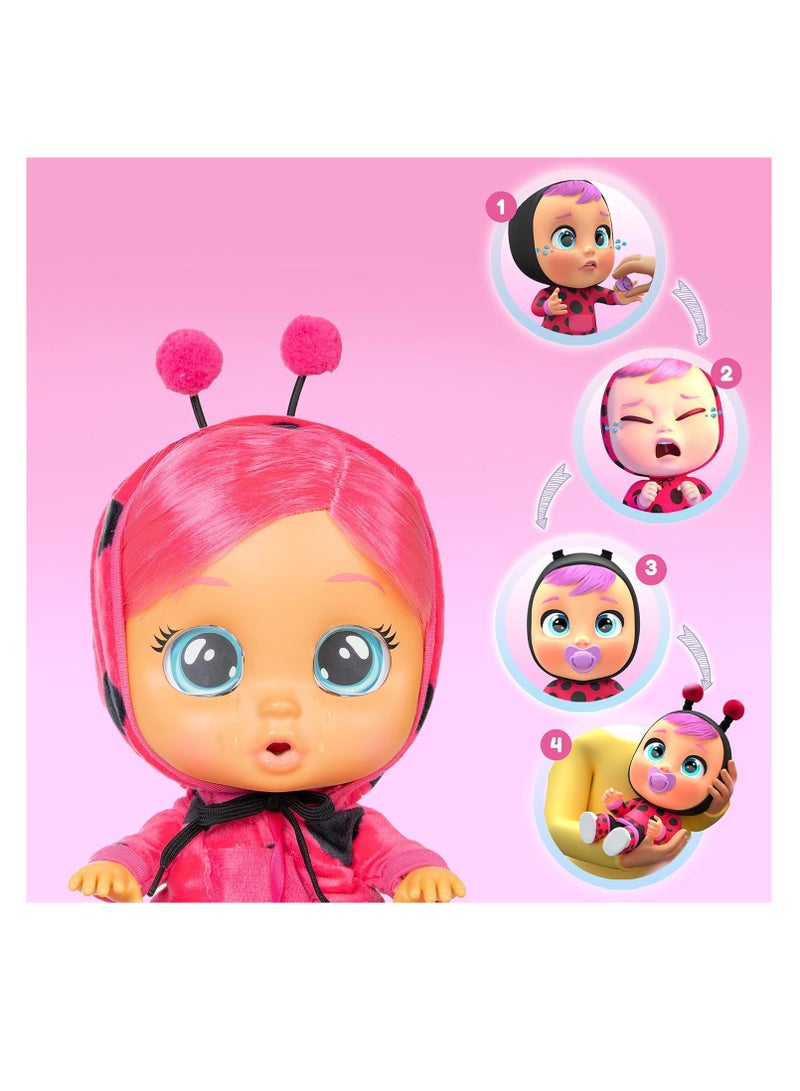 Dressy Lady Ladybug | Interactive baby doll that cries Real tears, with coloured hair and changeable Outfits to Dress up - Toy & function doll for kids + 18 months