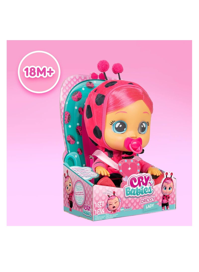 Dressy Lady Ladybug | Interactive baby doll that cries Real tears, with coloured hair and changeable Outfits to Dress up - Toy & function doll for kids + 18 months