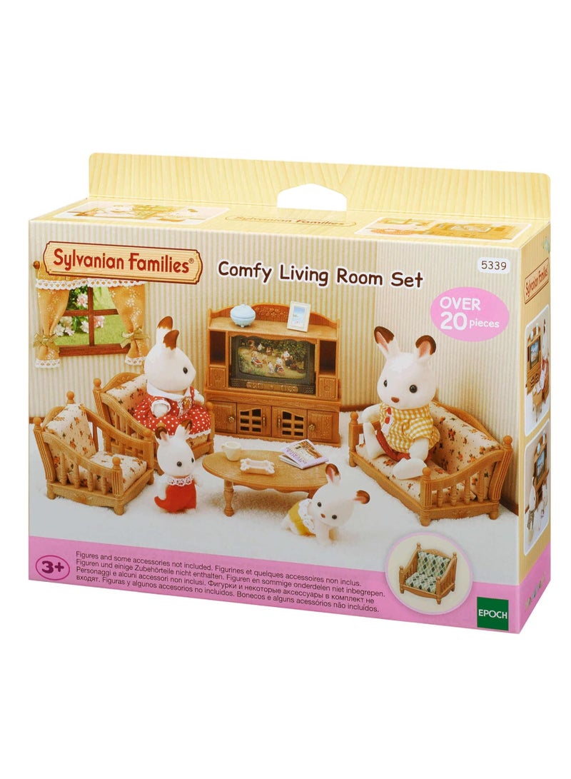 Living Room Furniture Set | Over 40 Pieces of Furniture and Accessories | Ideal for Dollhouses | Interchangeable Chair Fabrics and TV Pictures | Ages 3 & Up