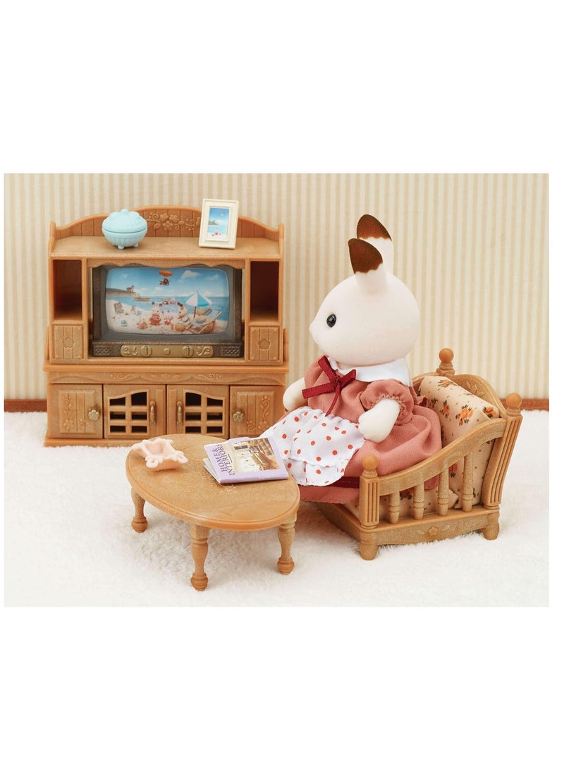 Living Room Furniture Set | Over 40 Pieces of Furniture and Accessories | Ideal for Dollhouses | Interchangeable Chair Fabrics and TV Pictures | Ages 3 & Up