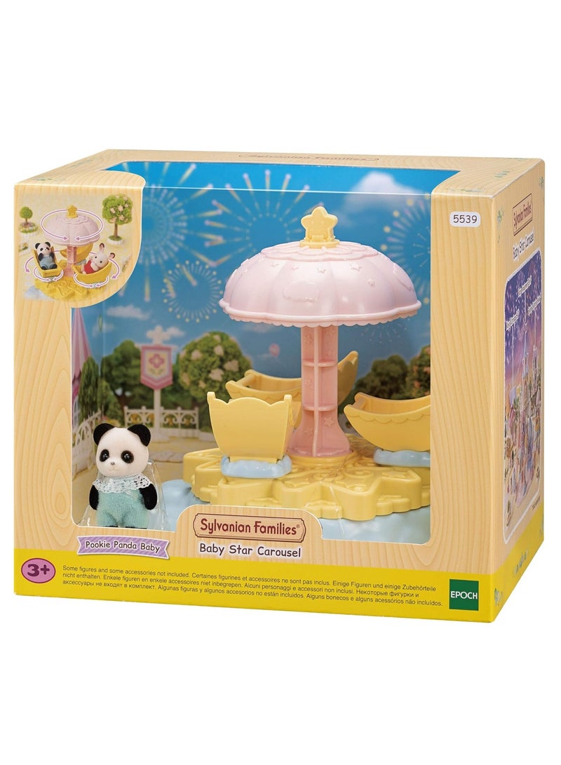 Baby Star Carousel |Includes Spinning Moon-Shaped Seats and Pookie Panda Baby Figure | Features Star Parasol for Carousel Motion | Ideal for Amusement Park Play | Ages 3 & Up