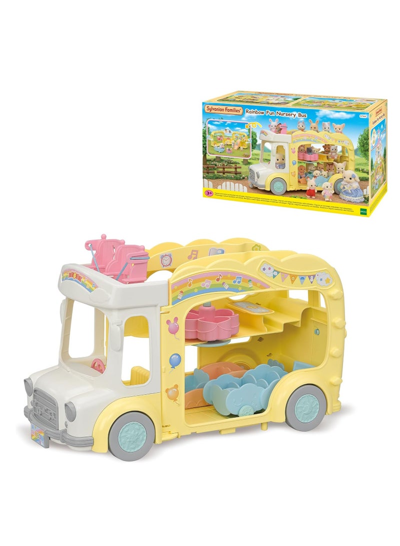 Adventure Nursery Bus Rainbow Playset | 3-Story Bus with Slide, Swing, Carousel, and Stroller | Holds Up to 28 Baby Figures | Ages 3 & Up