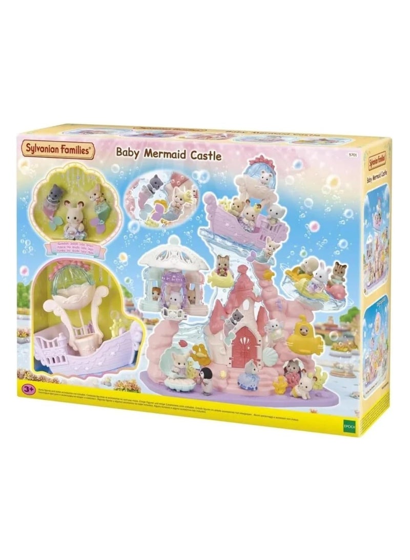 Mermaid Castle Playset |Includes Dream Boat, Jellyfish Swing, Elevator, Submarine, and Secret Cave | Plastic | Animal Theme | For Kids | Funfair Attraction