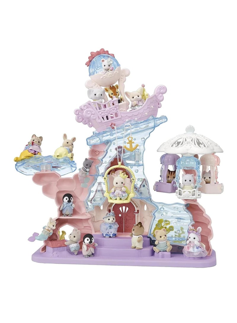 Mermaid Castle Playset |Includes Dream Boat, Jellyfish Swing, Elevator, Submarine, and Secret Cave | Plastic | Animal Theme | For Kids | Funfair Attraction