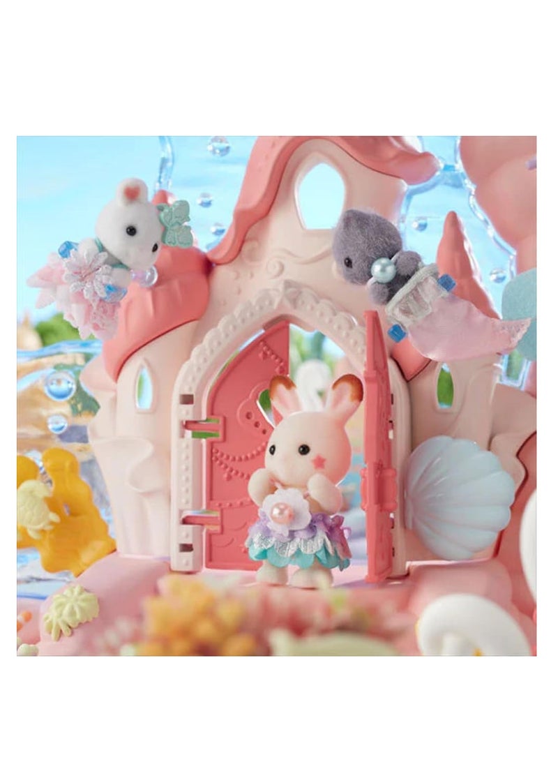 Mermaid Castle Playset |Includes Dream Boat, Jellyfish Swing, Elevator, Submarine, and Secret Cave | Plastic | Animal Theme | For Kids | Funfair Attraction