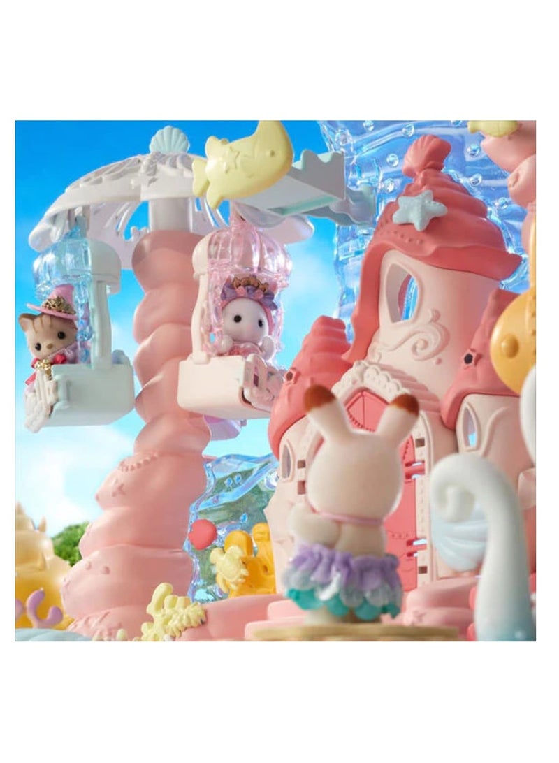 Mermaid Castle Playset |Includes Dream Boat, Jellyfish Swing, Elevator, Submarine, and Secret Cave | Plastic | Animal Theme | For Kids | Funfair Attraction