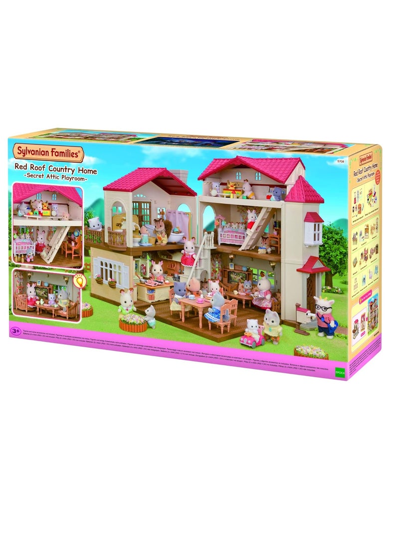 House with Secret Attic Playset | Multi-Color | 3-Story House with Removable Roof and Attic, Includes Lighting & Mailbox | Ages 3 & Up