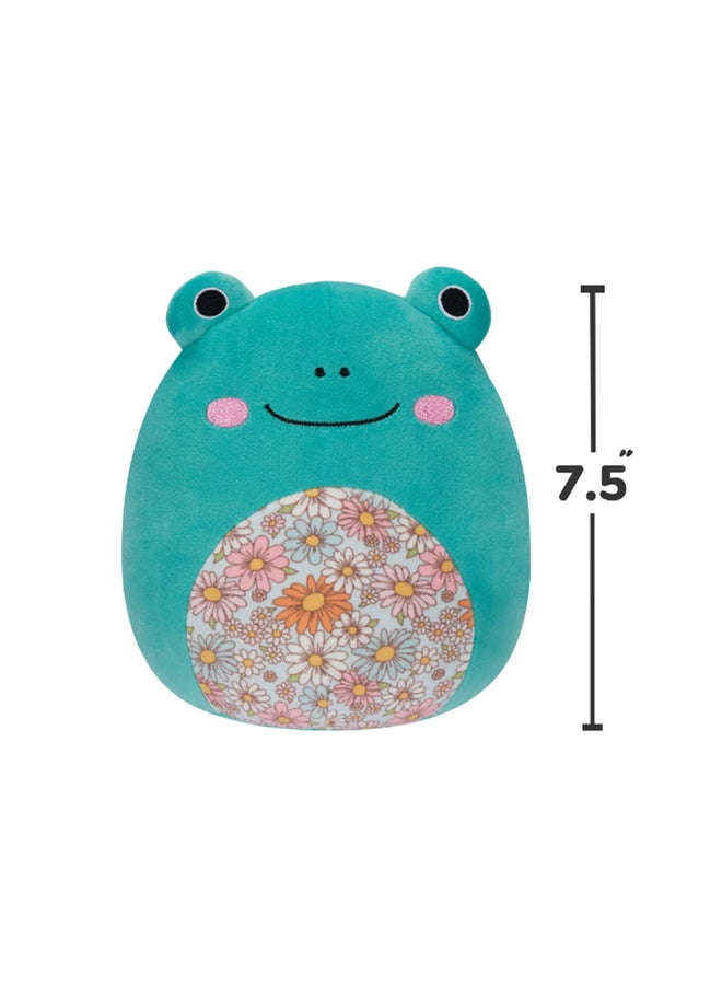 7.5 inch Little Plush Robert Aqua Frog with Floral Belly Officially Licensed Kellytoy Plush Toy Colorful Soft Gift for Kids Girls & Boys Washable Squishy Stuff Toy Multicolor All Age