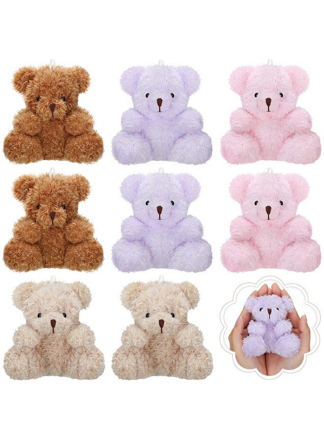 8 Pcs Mini Plush Bears 4'' Small Bear Bulk Stuffed Animal Toys Tiny Soft Bear Doll Present Stuffers For Keychain Baby Shower Party Favors Supplies(Pink, Purple, Brown, Apricot)