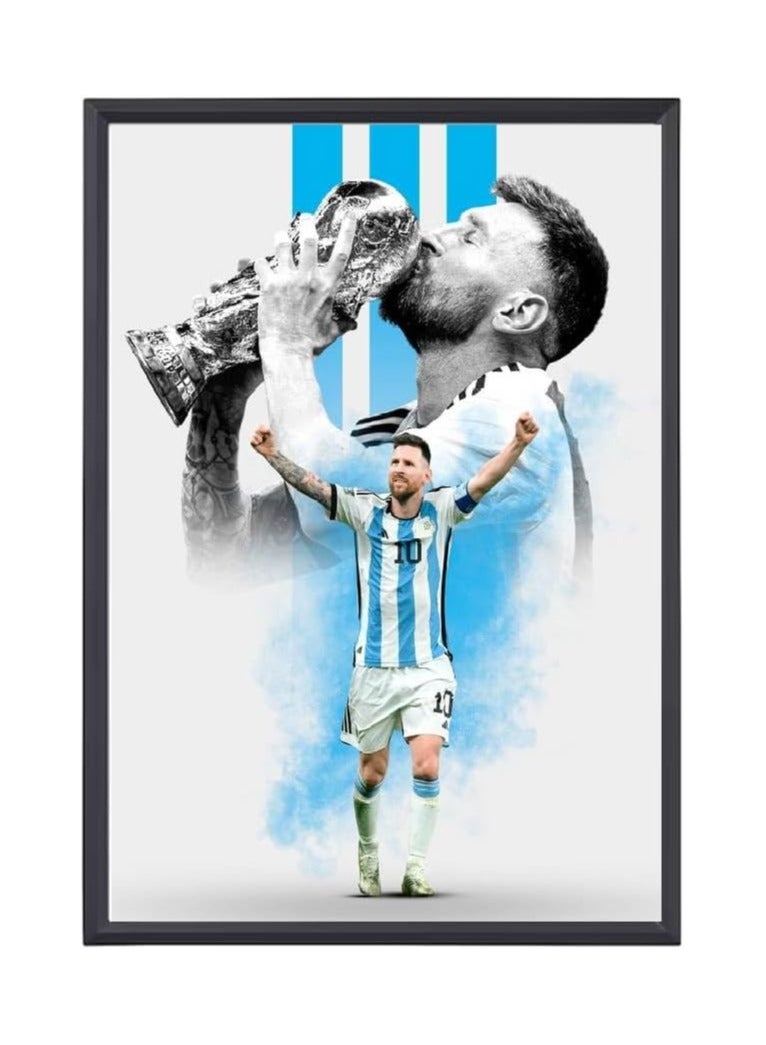 Football Superhero Messi A3 Printed Frame - Stunning Artwork for Any Fan's Collection - Perfect for Football Sports Fan - Gift for Argentina and Messi Fans