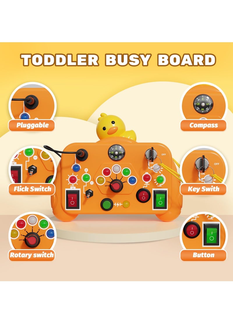 Busy Board with LED Light, Montessori Toy for 1-3 Year Olds, Airplane Travel Toy, Switches Busy Board, Birthday Gift, Preschool Learning Activities for Boys and Girls