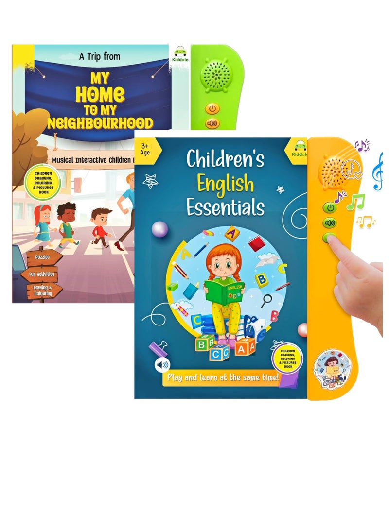 Pack of 2 Musical Interactive Children Sound Books: My Home to Neighbourhood & English Essentials|Gift for 3+ Yrs Baby|E Learning Book|Smart Intelligent Activity Books|Rhymes|Talking Book