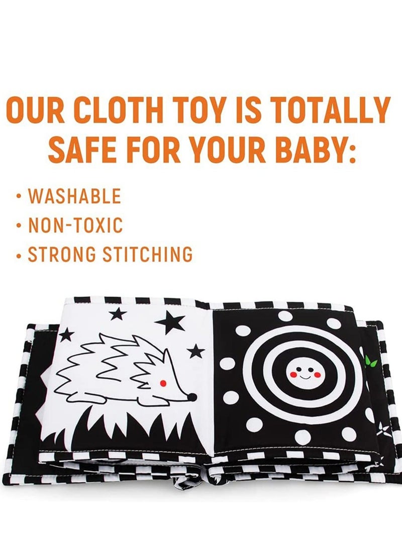 High Contrast Baby Cloth Book for Early Education, Infant Tummy time Mat, Three Dimensional Can Be Bitten and Tear Not Rotten Paper 0 3 Years Old Baby Toys Black and White