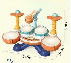 Xiecheng Multi-functional Music Drum Cross-border Childrens Early Education Hand-clapped Drum Instrument Hamster-playing Jazz Drum Multifunctional drum set [four drums/mixing drum mode] 8002A Chinese orange