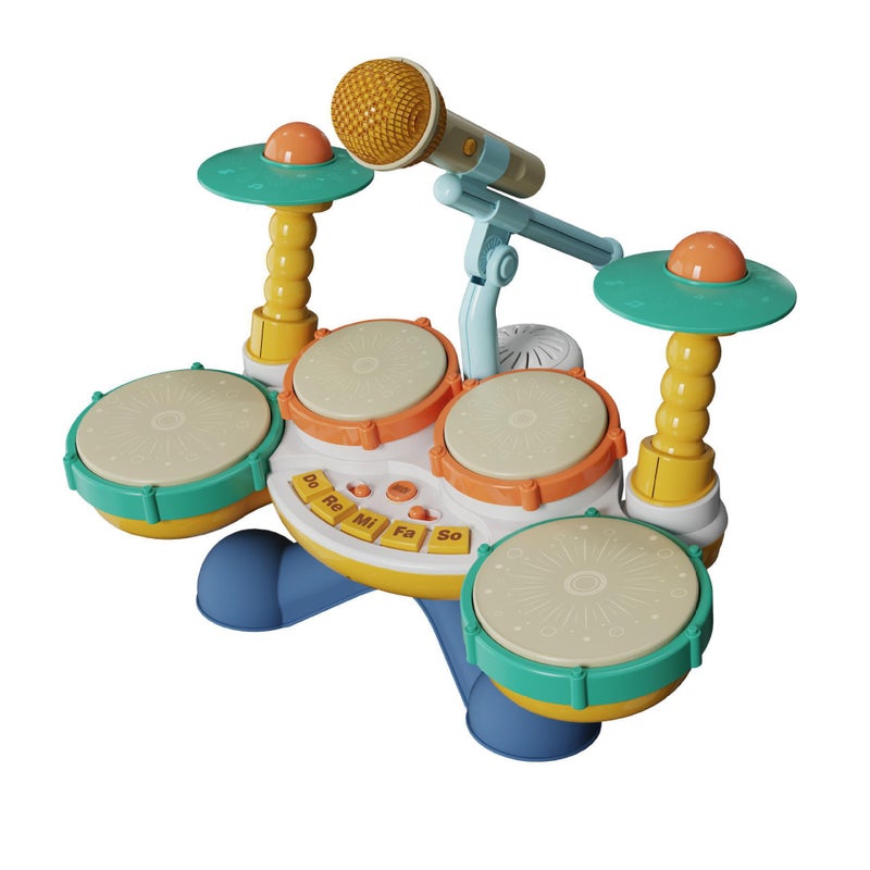 Xiecheng Multi-functional Music Drum Cross-border Childrens Early Education Hand-clapped Drum Instrument Hamster-playing Jazz Drum Multifunctional drum kit [four drums/mixing drum mode] 8002B English green