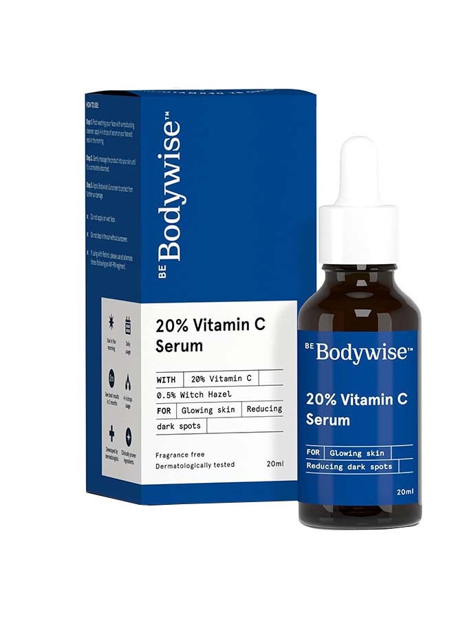 20% Vitamin C Serum For Bright And Glowing Skin | Stable And Effective Skin Rejuvenation Serum With Pure Ethyl Ascorbic Acid And Witch Hazel