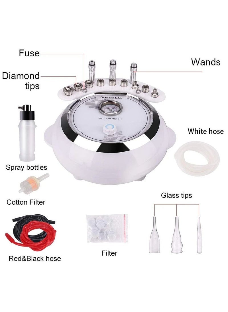 3 in 1 Diamond Microdermabrasion Machine with Replaceable 9 Diamond Head and Spray Bottles, Home Use Facial Skin Care Salon Equipment